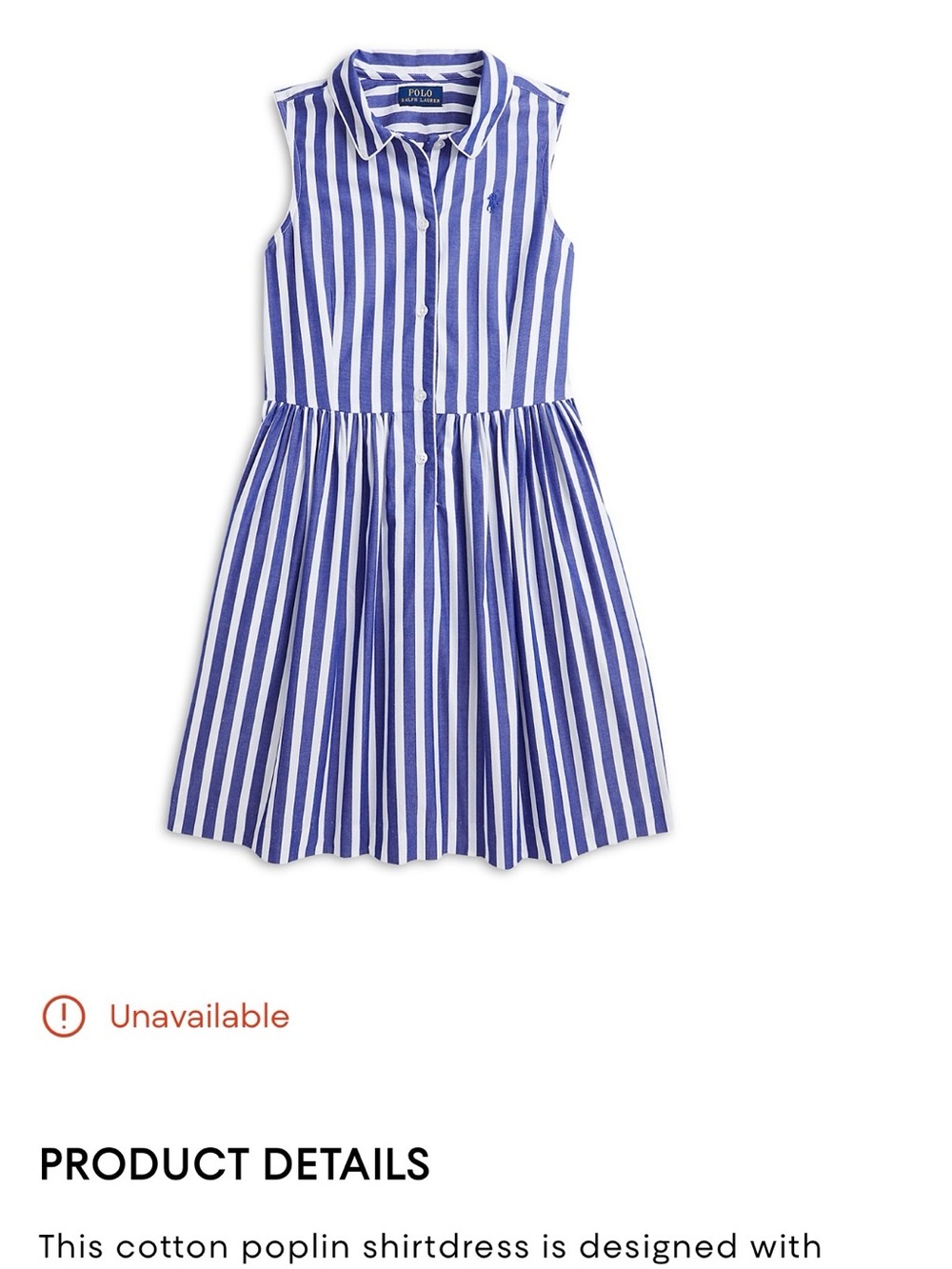 Polo by Ralph Lauren Blue and White Striped Sleeveless Shirtdress
